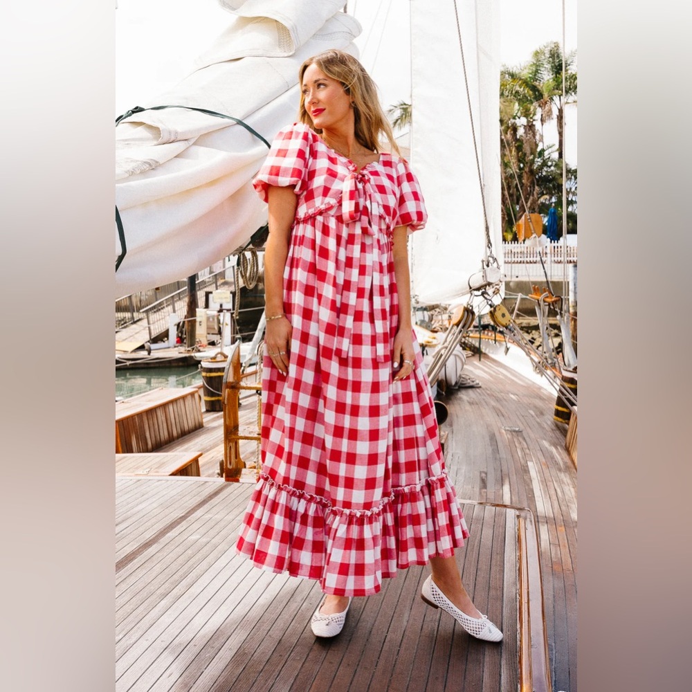 Ivy City Co Picnic Dress Red Gingham Size Small